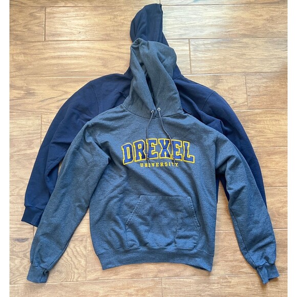 Lot of 2 Champion Drexel Hoodies/Hooded Sweatshirts Size M Unisex Navy Gray - Picture 1 of 13
